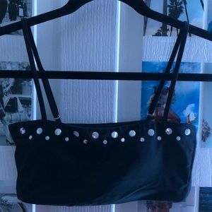 Black baiting suit top w/ silver pebbles.